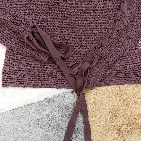 Rewind Knit Crop Long Sleeve Top. Size L. Sensual Pullover! Color Purple - Picture 3 of 5